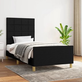 3125019 vidaXL Cadru de pat cu tăblie, negru, 90x190 cm, textil