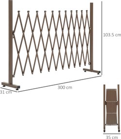 Outsunny Gard de Grădină cu Lățime Reglabilă, Gard de Grădină Multifuncțional din Metal și Aluminiu, 300x31x103,5 cm, Maro Închis