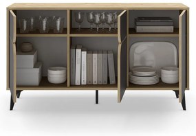 Comodă neagră/în culoare naturală joasă cu aspect de lemn de stejar 140x79 cm Nola – Marckeric