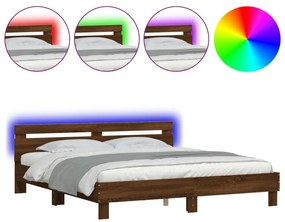 3207524 vidaXL Cadru de pat cu tăblie și LED, stejar maro, 200x200 cm