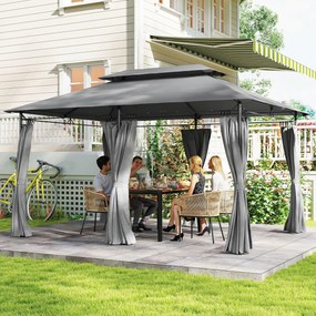 Outsunny Pavilion de Grădină cu Acoperiș Dublu, 397x297x265 cm, Alb Crem | Aosom Romania