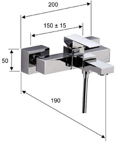 Baterie argintiu-lucios pentru cadă cu montare pe perete (2 ieșiri) Latus – Sapho