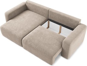 Colțar bej extensibil/cu spațiu de depozitare cu tapițerie din chenille (cu colț pe partea stângă/cu șezlong) Kona – Makamii