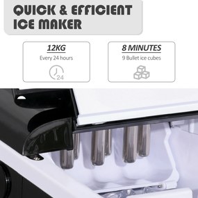 HOMCOM Masina pentru Gheata pentru Casa Producator de Ghiata 12kg/24h Neagra | Aosom Romania
