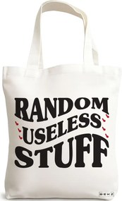 Sacosa de Panza pentru Cumparaturi, Geanta Tote, model Random useless stuff, 38x34.5 cm, Alba, BEKZ®