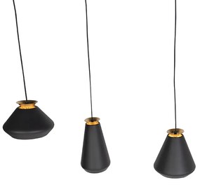 Lampă suspendată modernă cu 3 lumini negre cu aur - Mia