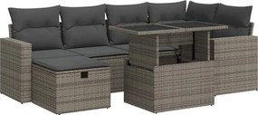 vidaXL Set canapele de grădină, 7 piese, cu perne, gri, poliratan