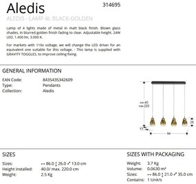 Lustra cu 4 pendule LED design modern Aledis negru/ auriu