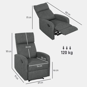 HOMCOM Fotoliu Modern Reclinabil 145° max, Tapițat din Chenille Gri | Aosom Romania