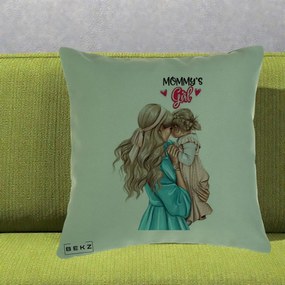 Cadou pentru Mama - Perna Personalizata Mommy's Girl Mama si Fetita, 40x40 cm, Verde, Husa Detasabila, Perna Inclusa, BEKZ®