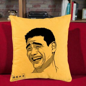 Perna Decorativa Yao Ming Meme, 40x40 cm, Galben, Husa Detasabila, Perna Inclusa, BEKZ®