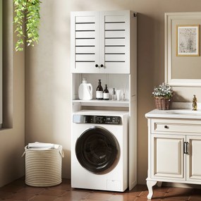 HOMCOM Dulap Deasupra WC cu 2 Uși și Raft Deschis, din Lemn Alb | Aosom Romania