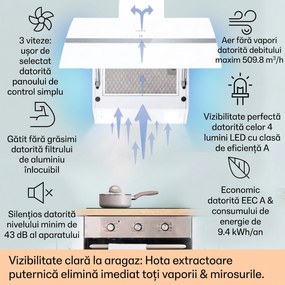 Klarstein Clara 60, hotă, 591 m³/h, ecran tactil, iluminare ambientală
