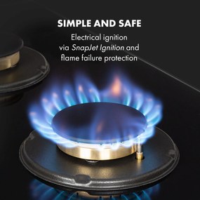 Goldflame 4, plită pe gaz, 4 arzătoare din aramă, ceramică din sticlă, negru