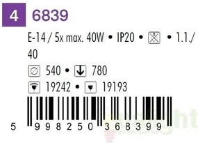 Candelabru cu 5 brate, diametru 54cm, Dave 6839 RX