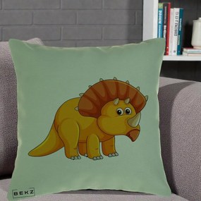 Perna Decorativa Triceratops Portocaliu, 40x40 cm, Verde, Husa Detasabila, Perna Inclusa, BEKZ®