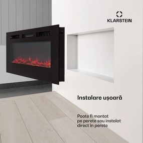 Klarstein Galeras, șemineu electric de perete și de încorporat, 1800 W, LED, 3 culori, temporizator