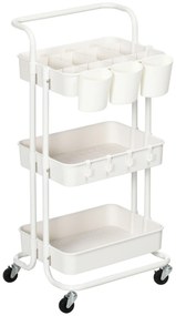 HOMCOM Cărucior cu 3 nivele, servietă cu 4 cârlige și 3 cutii suspendate detașabile pentru 42 x 38 x 86,5 cm alb | Aosom Romania
