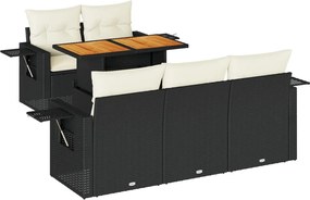 vidaXL Set mobilier de grădină cu perne, 6 piese, negru, poliratan