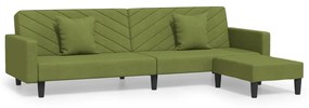 3081846 vidaXL Canapea pat cu 2 perne&taburet, 2 locuri, verde deschis,catifea