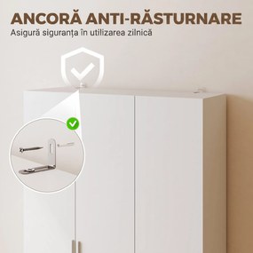 HOMCOM Dulap cu Rafturi Reglabile și Uși cu Închidere Lentă pentru Dormitor, Alb | Aosom Romania