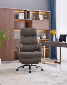 Royal Executive AeroComfort P189 – Scaun Executiv Premium din Piele Naturală, Reclinabil Electric, Încălzire, Ventilație și Masaj Airbag, Suport pentru Picioare, 150 kg, Kaki