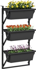 Outsunny Set de 3 ghivece ghiveci cu orificii, 56x42 cm, ghivece pătrate din plastic, Gri închis | Aosom Romania