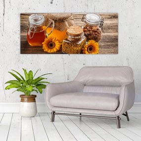 Tablou - Natura morta cu borcane de miere (120x50 cm)