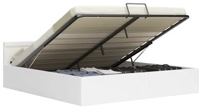 285550 vidaXL Cadru pat hidraulic cu ladă LED alb 160x200 cm, piele ecologică