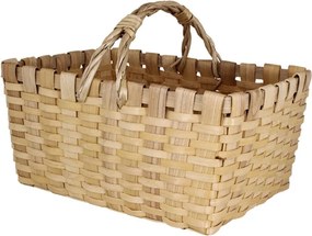 Coș de picnic din lemn natur, împletit manual, cu mânere, 27 × 37.5 × 27 cm, „Kerstin"