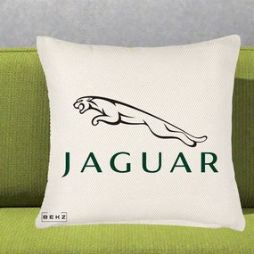 Perna Personalizata cu emblema Jaguar, 40x40 cm, Crem Reliefat, Husa Detasabila, Perna Inclusa, BEKZ®