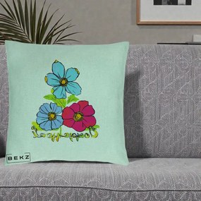 Perna Decorativa Trei Flori Grafice Pop Art, 40x40 cm, Verde Menta, Husa Detasabila, Perna Inclusa, BEKZ®