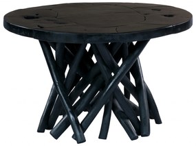 Masuta de cafea rotunda din lemn de tec 60x60x40 cm neagra