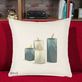 Perna Decorativa Lumanari Hygge Alb-Verde, 40x40 cm, Crem Reliefat, Husa Detasabila, Perna Inclusa, BEKZ®