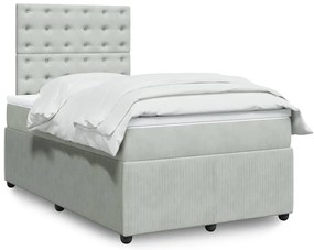 vidaXL Pat continental cu saltea, gri deschis, 120x200 cm, catifea