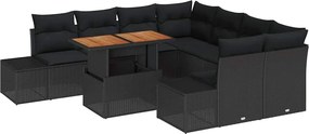 vidaXL Set de canapele pentru grădină 9 pcs Negru Rattan poli