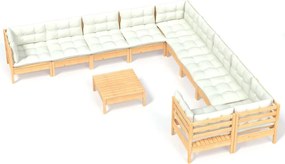 vidaXL Set mobilier grădină cu perne crem, 11 piese, lemn de pin