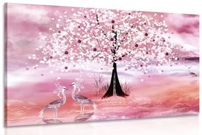 Tablou stârci sub copacul magic în design roz