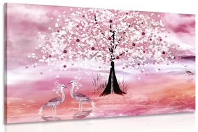 Tablou stârci sub copacul magic în design roz