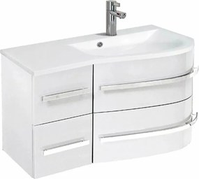 Set dulap baza suspendat si lavoar din compozit dreapta ORiSTO Opal 90 cm alb cu 4 sertare