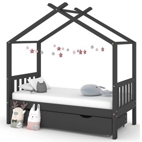322152 vidaXL Cadru pat copii cu sertar gri închis 80x160 cm lemn masiv pin
