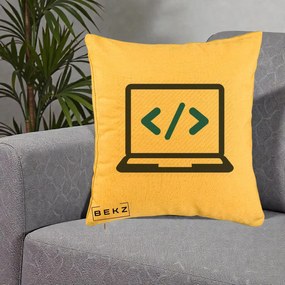 Perna Personalizata Laptop Cod HTML, 40x40 cm, Galben, Husa Detasabila, Perna Inclusa, BEKZ®