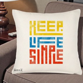 Perna Decorativa Keep Life Simple Colorat, 40x40 cm, Crem Reliefat, Husa Detasabila, Perna Inclusa, BEKZ®