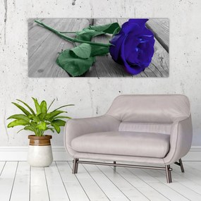 Tablou - Trandafir albastru cu tulpina verde (120x50 cm)