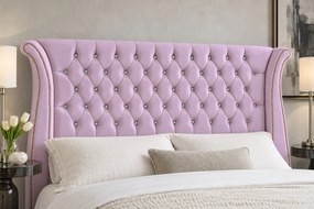 Pat tapițat din catifea Zafira 140×200 cm, lila, cu ladă de depozitare