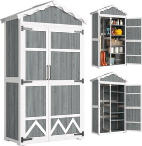 Outsunny Căsuță de grădină din lemn 105x55x179 cm dulap pentru unelte cu 4 rafturi acoperiș din metal galvanizat gri | Aosom Romania
