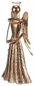 Decorație metalică de Crăciun Înger 49 cm, pahar pentru ceai, lumânare, auriu
