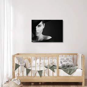 Tablou pe sticlă - Portretul femeii cu pălărie (70x50 cm)