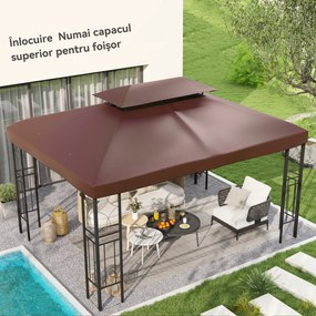 Outsunny Acoperiș de Schimb pentru Foișor 4x3 m cu 2 Niveluri pentru Grădină, Acoperire Rezistentă la Apă din Material Oxford 370g/㎡ Anti-UV 30+ cu Orificii de Drenaj, Cafeniu | Aosom Romania