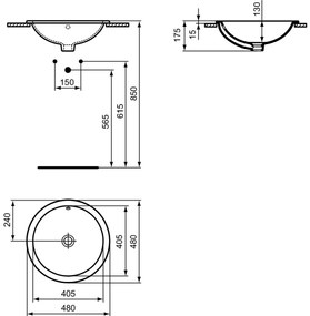 Lavoar incastrat alb 48 cm, rotund, Ideal Standard Connect